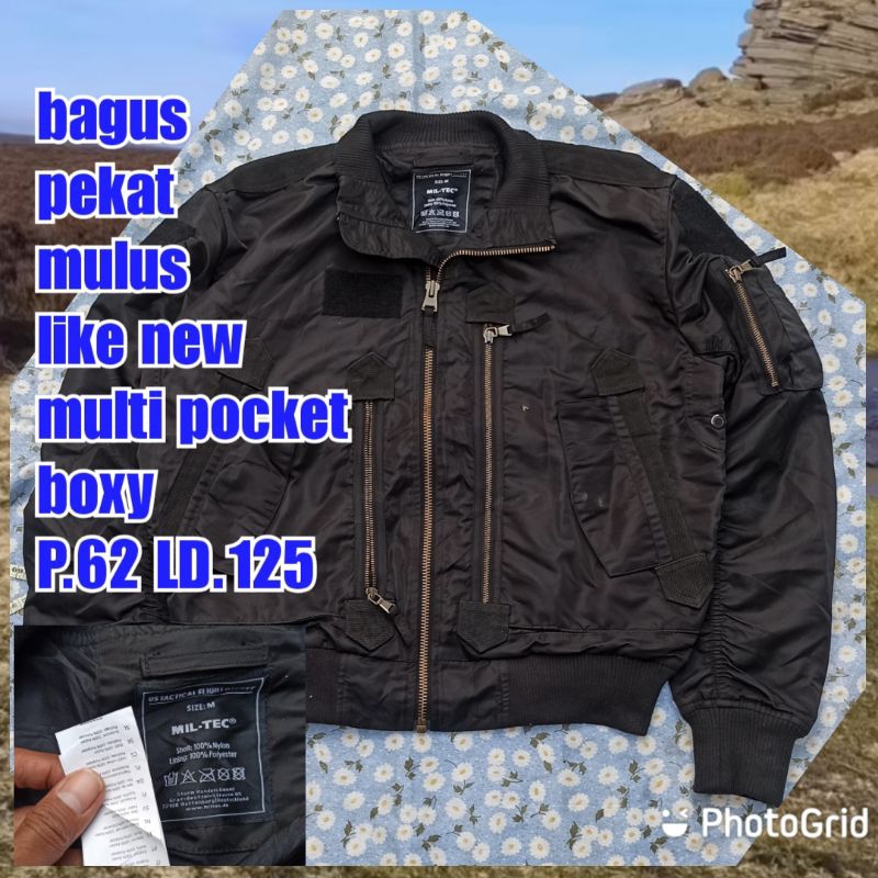 jaket work kerja casual bomber army military pilot fligh multi pocket hitam mil tec