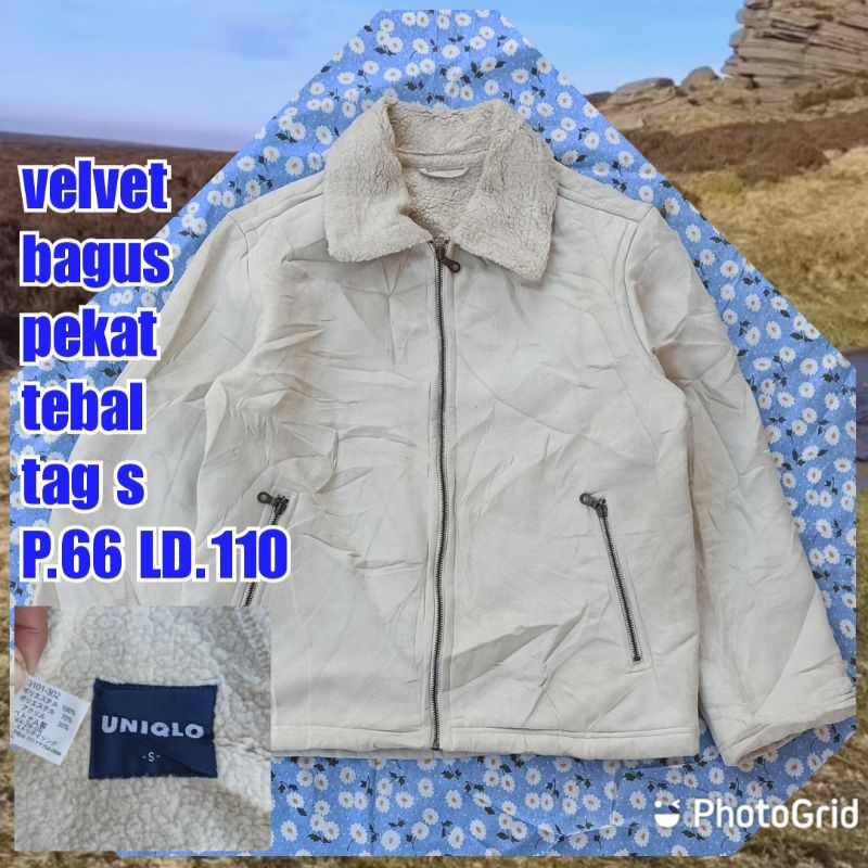 jaket work kerja casual Harrington suede sherpa tebal putih uniqlo