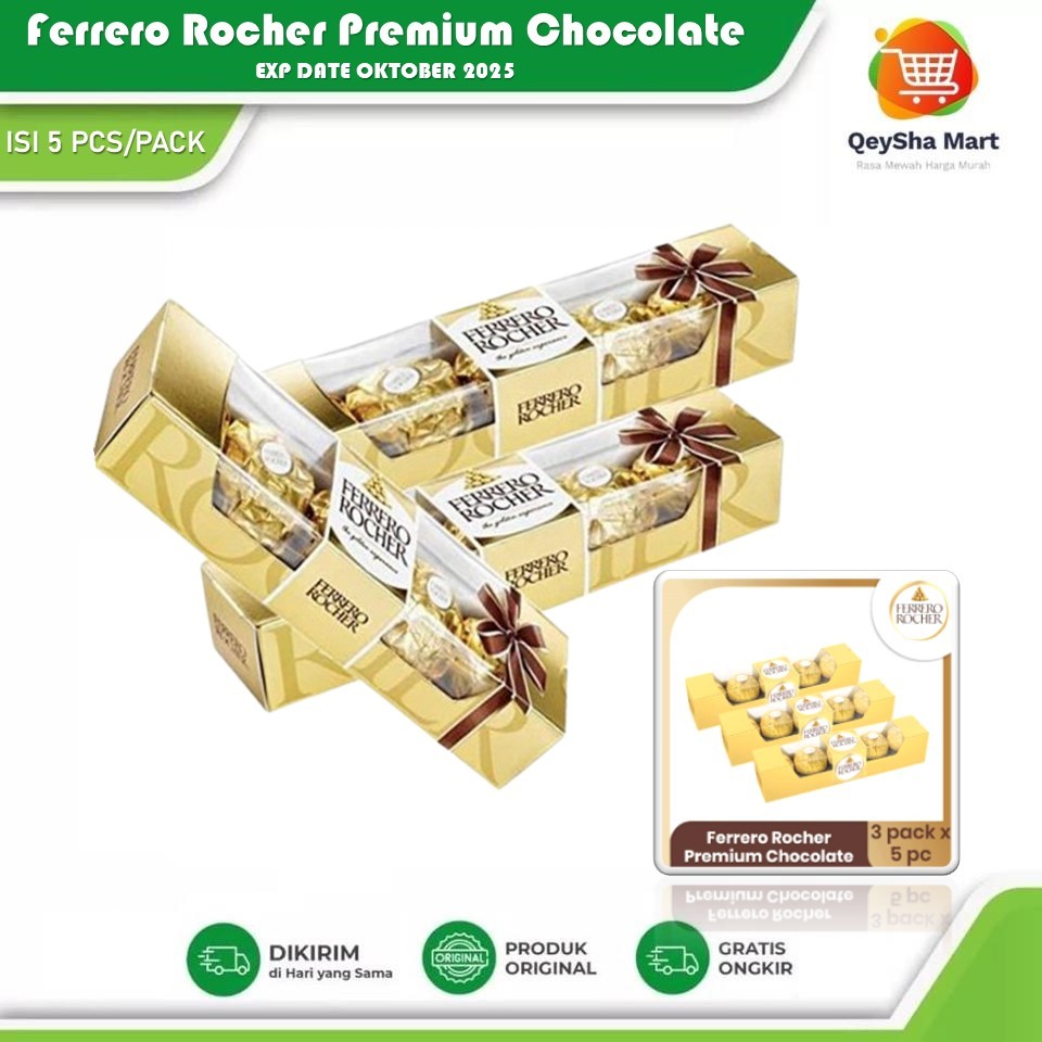 

2 Pack Ferrero Rocher Premium Chocolate Isi 5 pcs EXP OKTOBER 2025 PROMO HALAL!