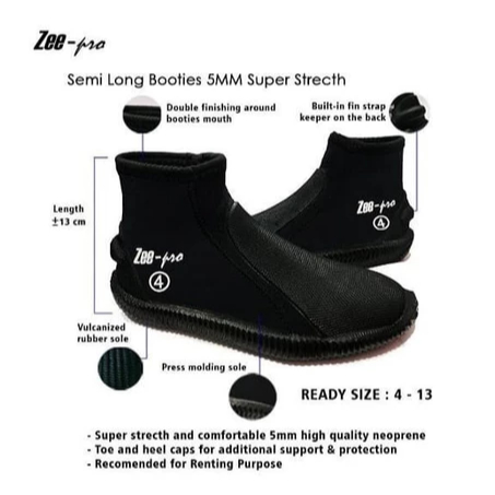 SEMI LONG BOOTIES ZEEPRO 5mm SEPATU SLIP ON KARANG CORAL PANTAI