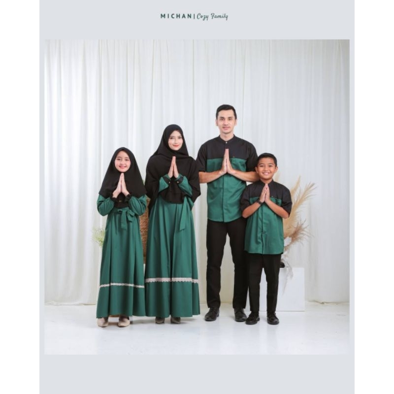 Baju Seragam Keluarga Sarimbit Michan Sarimbit Keluarga warna emerald Cozy Family Michan baju lebara