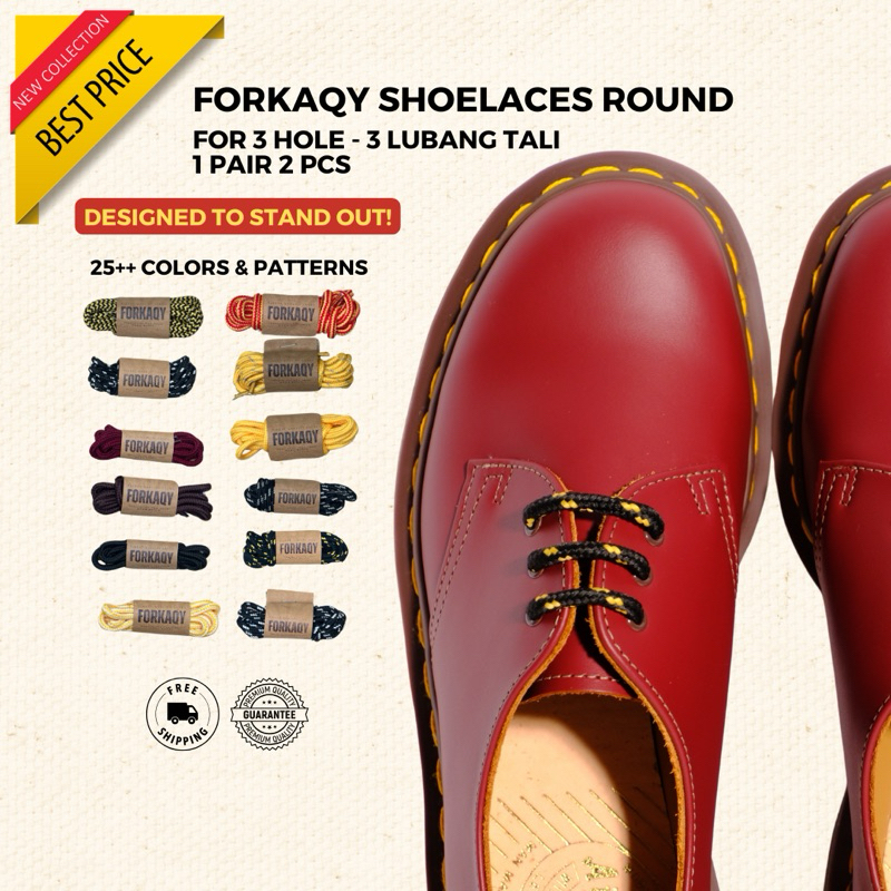 FORKAQY Tali Sepatu 65 cm | Tali Sepatu 3 Hole 3 Lubang Tali Bulat | 100% Polyester | Tali Sepatu Pa