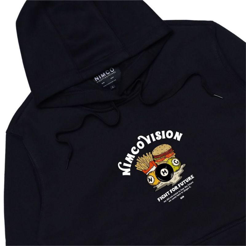 Nimco Vision Burger Hoodie Hitam Sweater Pria Wanita