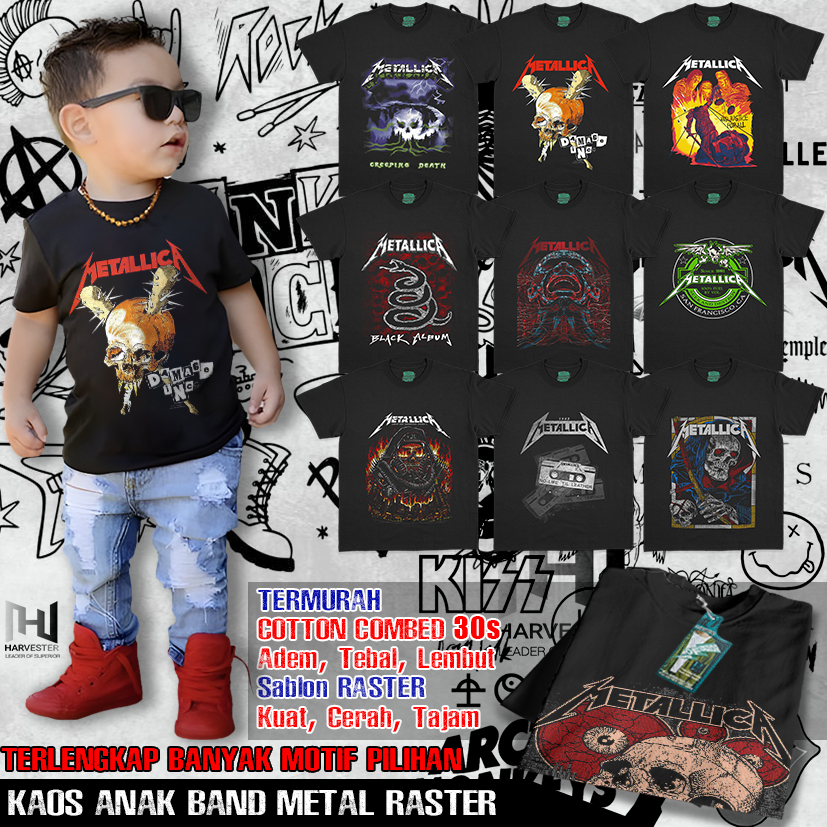 Kaos distro anak METTALICA baju  anak laki laki kaos anak distro kaos anak 1-12 tahun kaos band meta