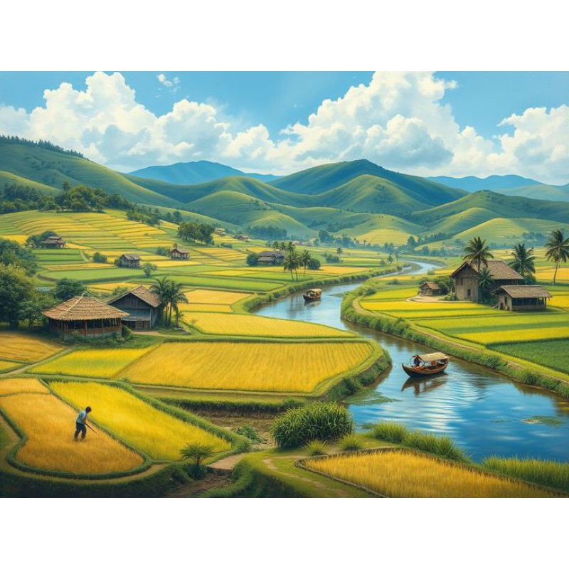 poster cetak, pemandangan persawahan, hiasan dinding, pemandangan pesawahan bisa cod