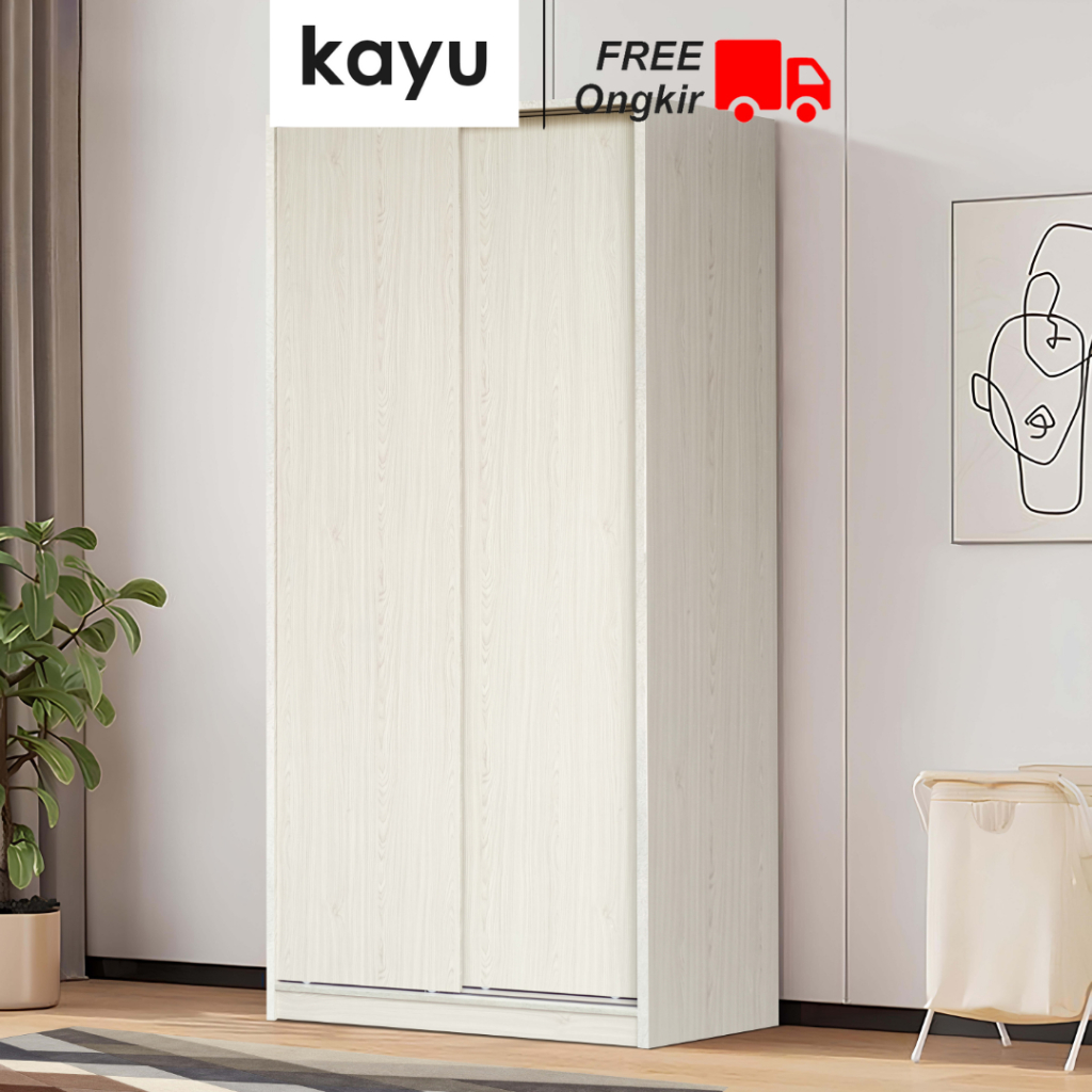 KAYU Wina - Lemari Pakaian Kayu Wardrobe Sliding / Geser 2 Pintu Minimalis