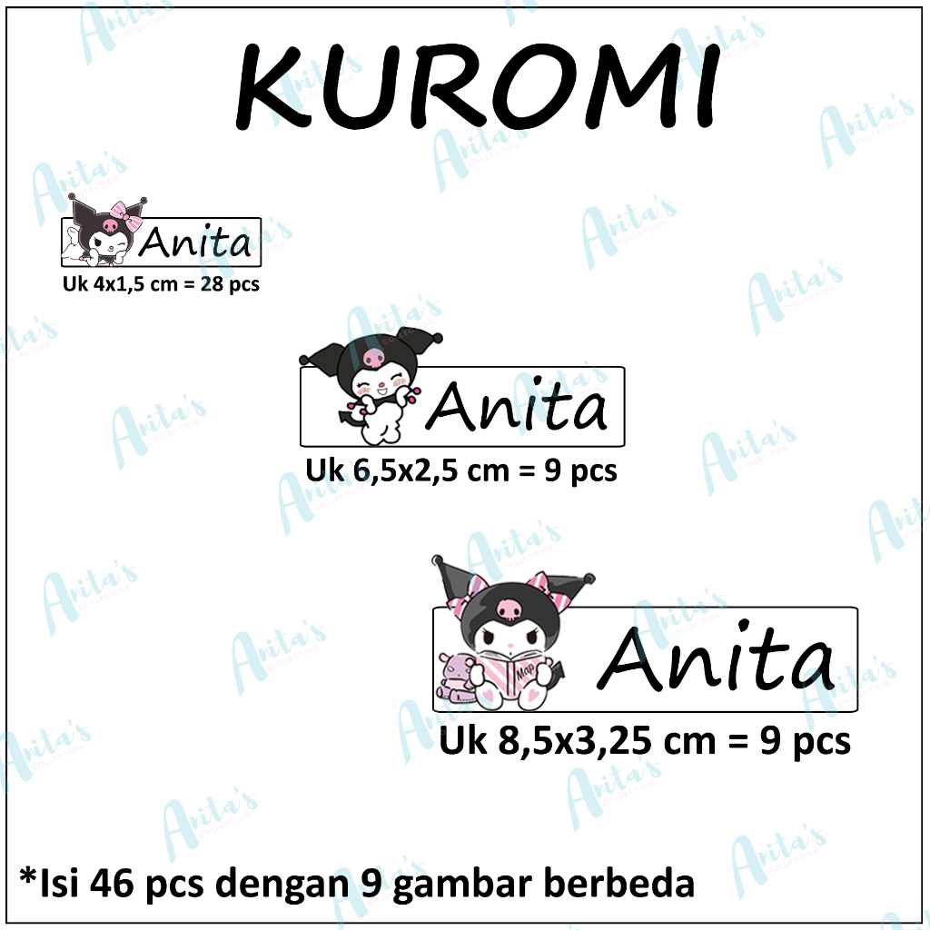 

46pcs STIKER LABEL NAMA PULPEN / PENSIL dll tema KUROMI | SIZE S, M, L (MIX) | CUSTOM NAMA