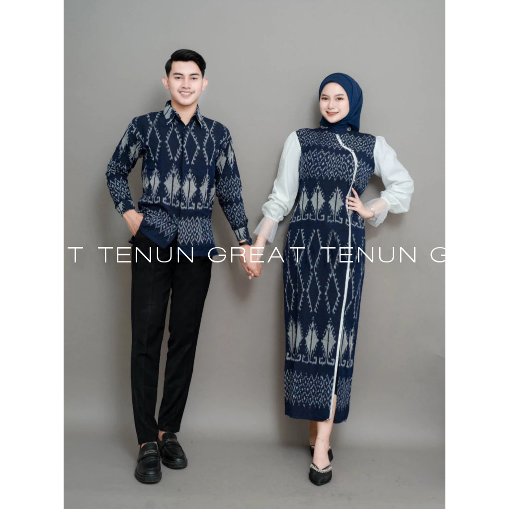 Baju Tenun Couple Series Kinara Warna Navy Dress Kinara X kemeja Pria Dress Kondangan Baju Lebaran