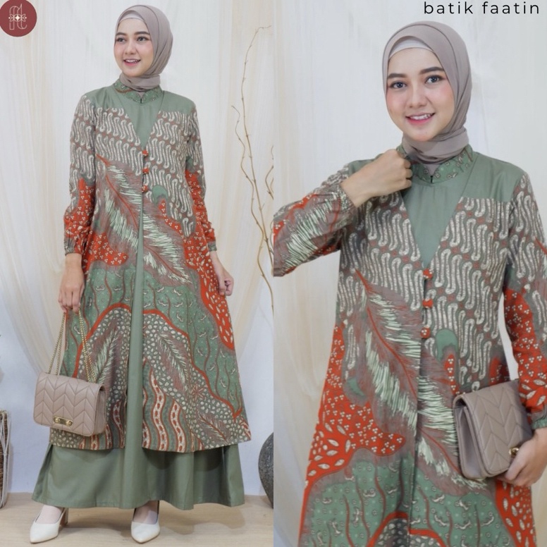 KODE H3H Batik Faatin  Zayna Dress  Gamis Batik Couple Katun Kombinasi Polos toyobo premium  Batik C