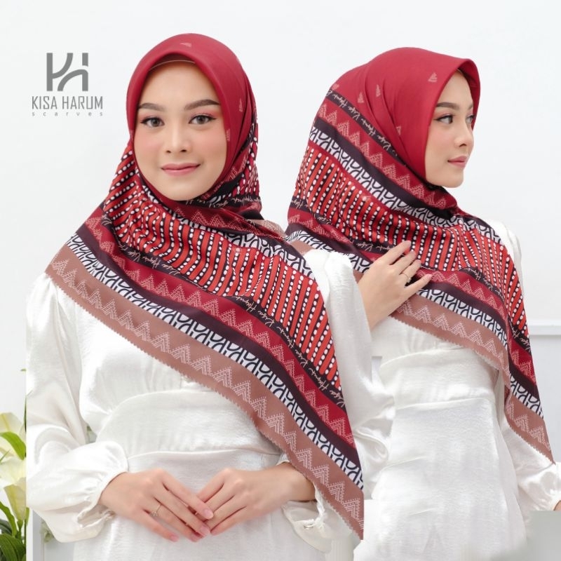 hijab segi empat kerudung voal motif best seller merah bata 110x110cm