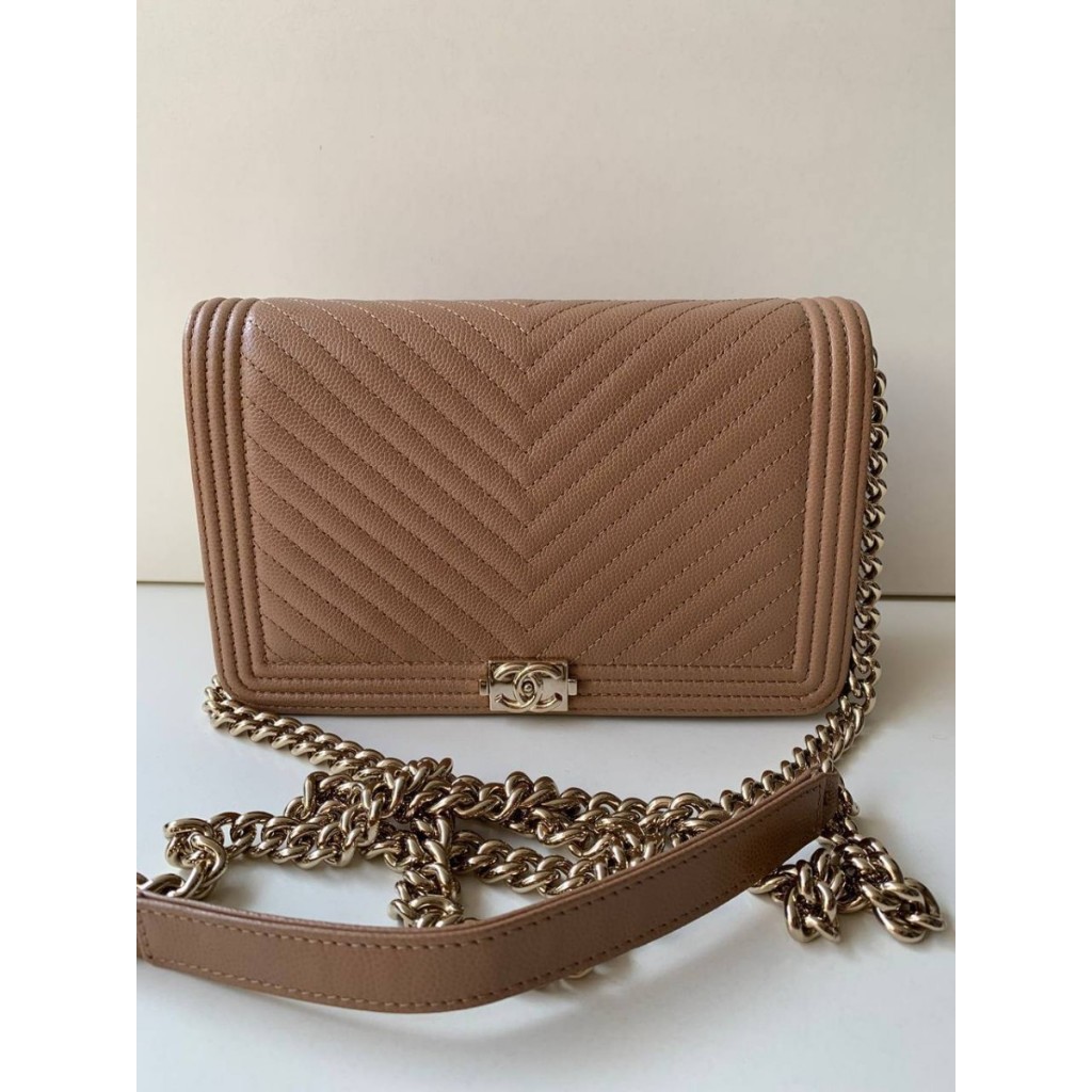 Tas Chanel Boy WOC Chevron Caviar Light Caramel GHW NJ528