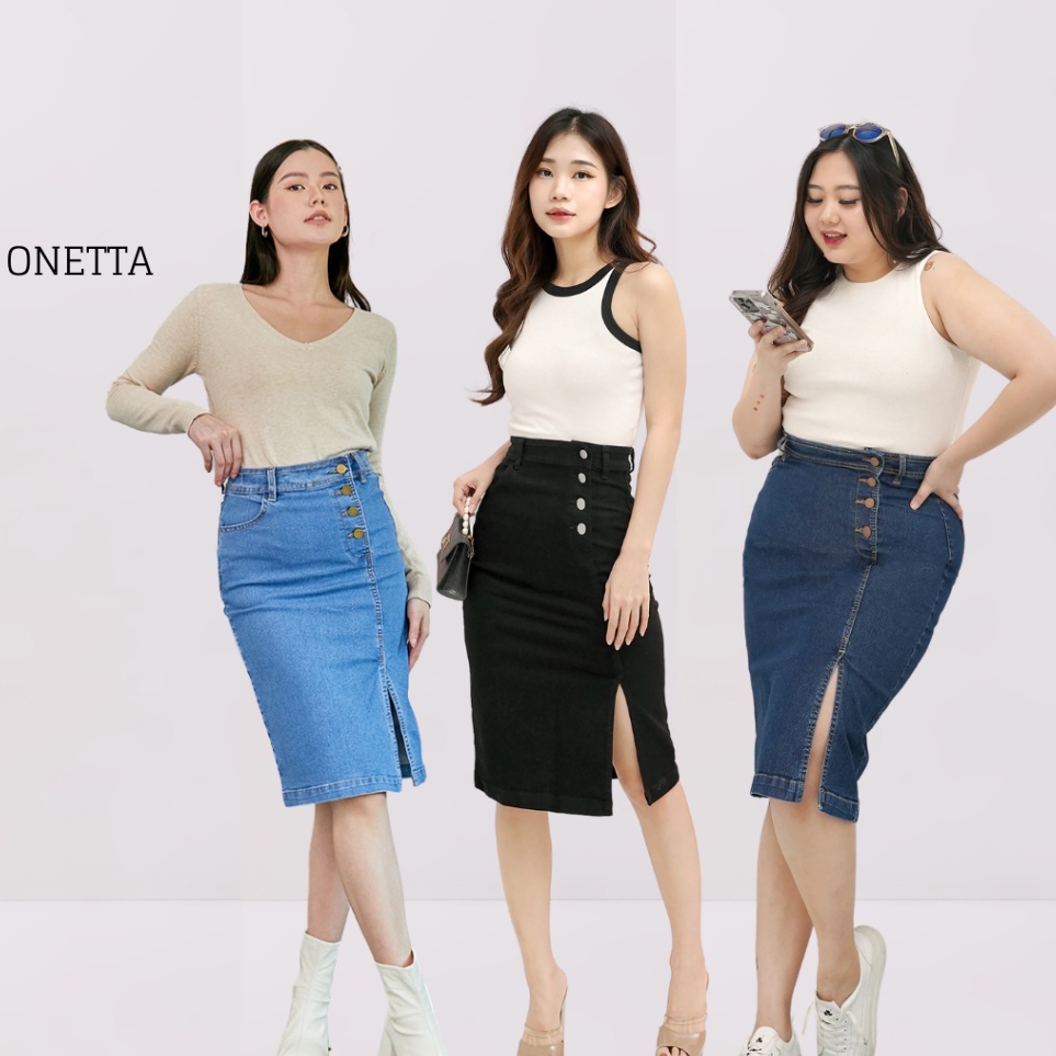 KODE L18D Onetta  Rok Span Jeans Jumbo Pendek Wanita MELISSA Denim Skirt