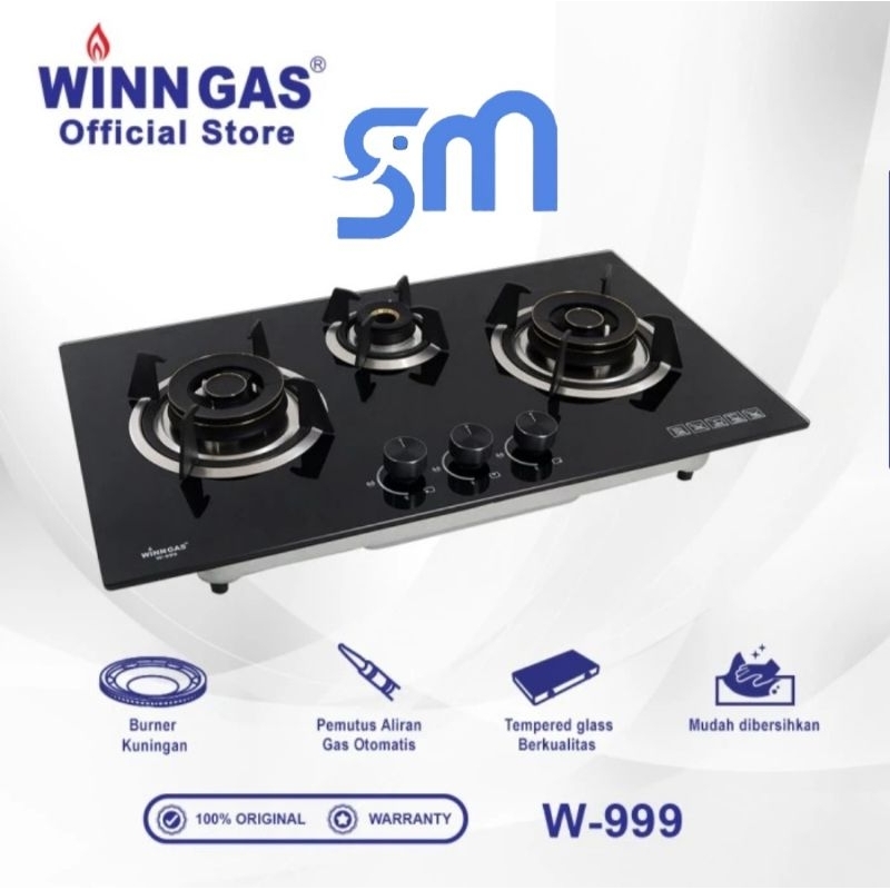 Kompor Gas Tanam Winn Gas W-999 3 tungku Kaca Winngas W999