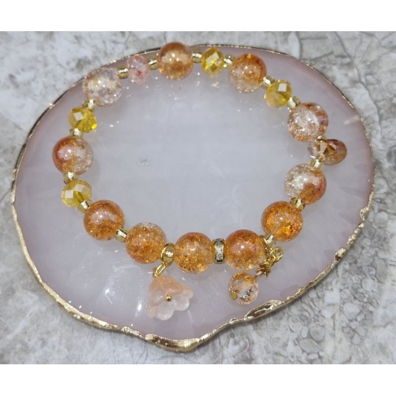 Marigold Gelang Manik Kristal Glass Beads Bunga Jingga