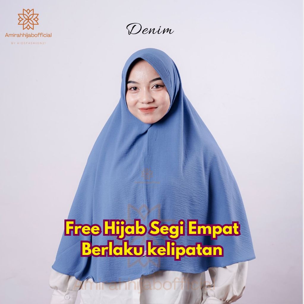 Amirah Hijab - Jilbab Instan Bergo Pakai Pet Bahan Crinkle Antem Size XL Warna Denim