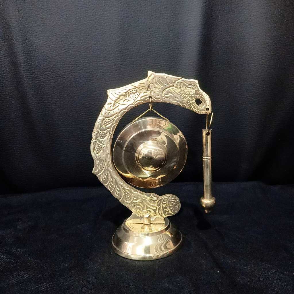 Miniatur Gong Cantuk Kuningan Motif Naga Gold 15 cm Antik Estetik