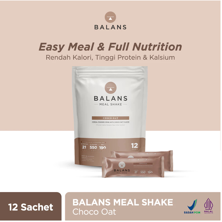 

Balans Meal Shake | Choco Oat | Susu Protein & Tinggi Kalsium Rendah Kalori | 12s