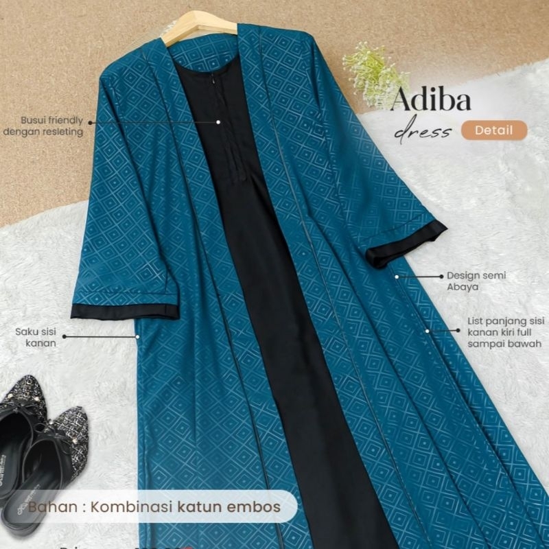 Adiba Dress Kombinasi Katun Embos Warna Hitam Emerald Mocha Gamis Kombinasi Gamis Lebaran Gamis Terb