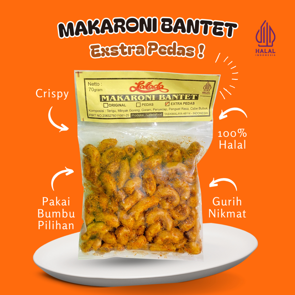 

LALADA - Makaroni Bantet Kemasan 70 Gram Camilan Ringan Gurih Renyah