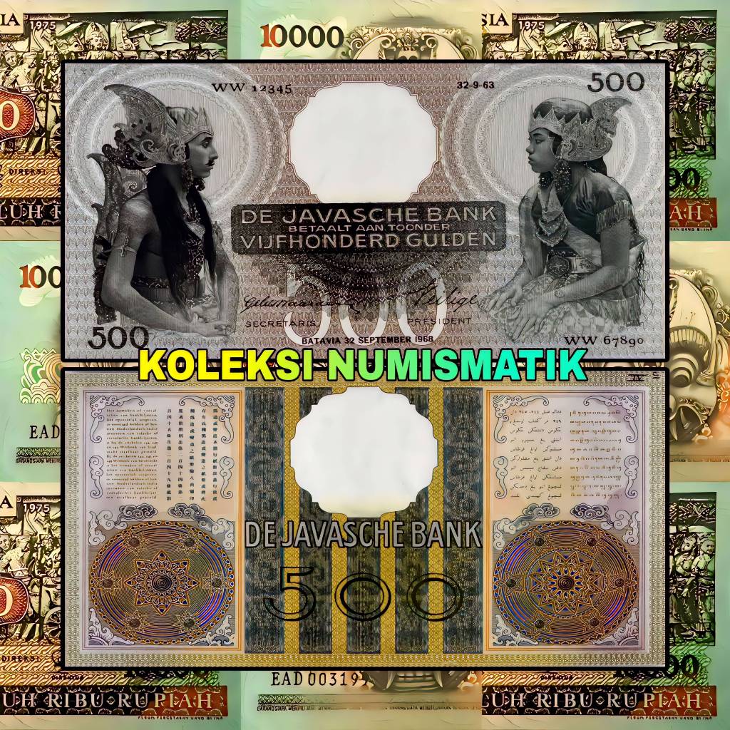 SOUVENIR UANG KERTAS KUNO HINDIA BELANDA 500 GULDEN WAYANG ORANG 1968