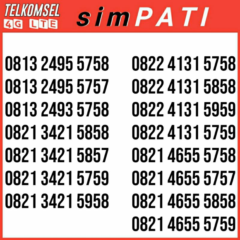 NOMOR CANTIK SIMPATI 5758 MAJU MAPAN 5758 5757 5858 5759 5958