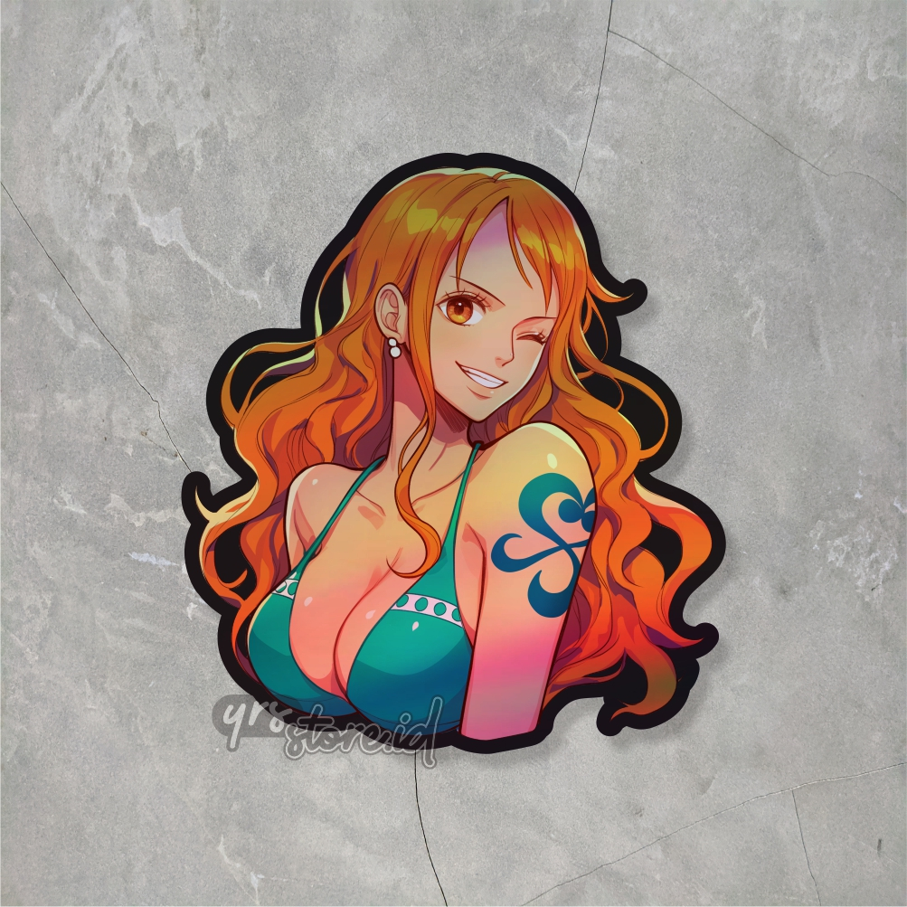 

Sticker Anime Hologram One Piece Nami Ukuran +- 7x6,4 cm sticker case hp laptop dll murah