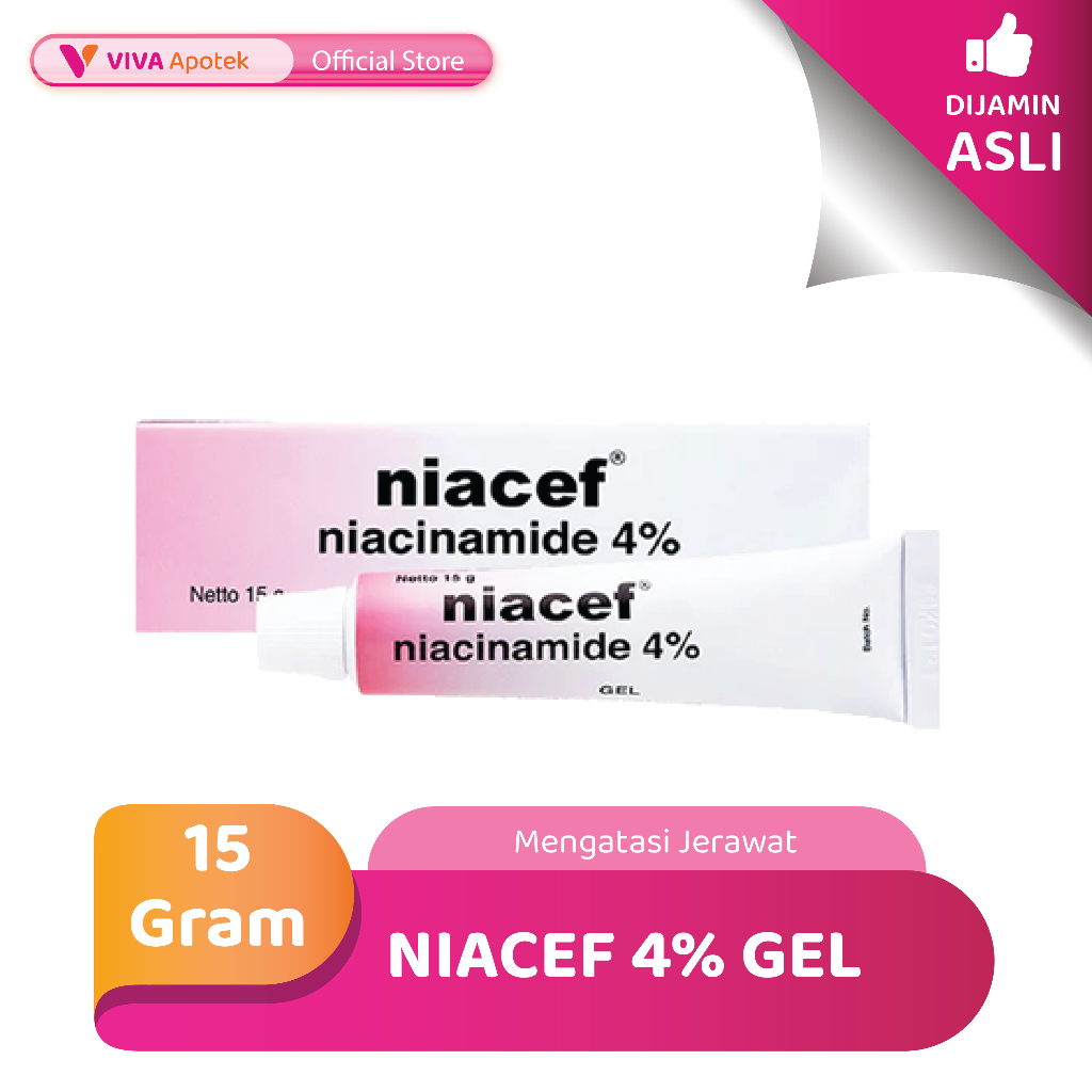 Niacef 4 % Gel untuk Mengatasi Jerawat (15 Gram) | Mengatasi Jerawat Kemerahan Bengkak dan Bernanah 