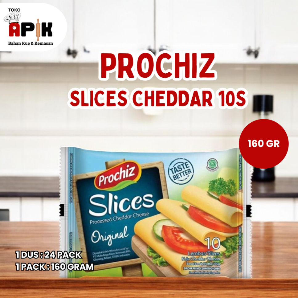 

PROCHIZ KEJU CHEDDAR SLICE 160GRAM / PROCHIZ CHEDDAR SLICE 10S-24 X 160 GR