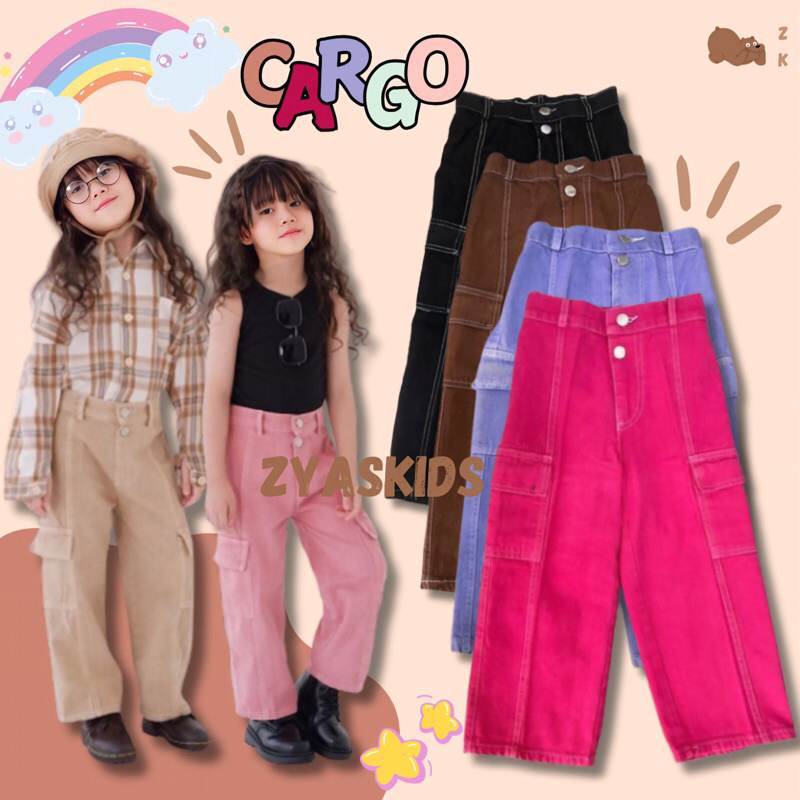 SHEREN CARGO PANTS UNISEX Celana Soft Jeans Denim Kulot Cargo Anak Laki-Laki Perempuan Cewek Cowok C