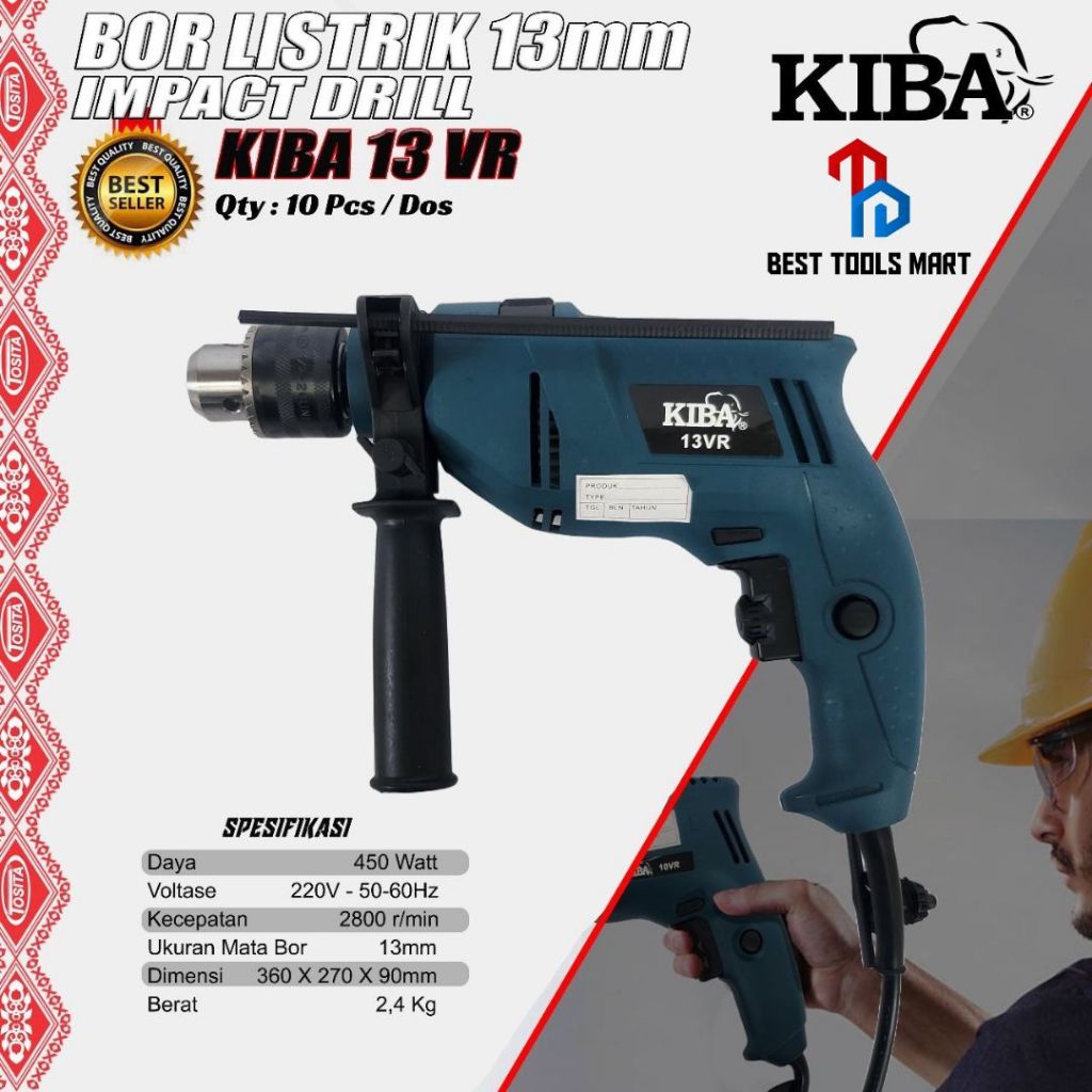 Bor Kiba 13mm bor listrik bor tangan impact drill 13mm mesin bor listrik variable bolak balik bor ta