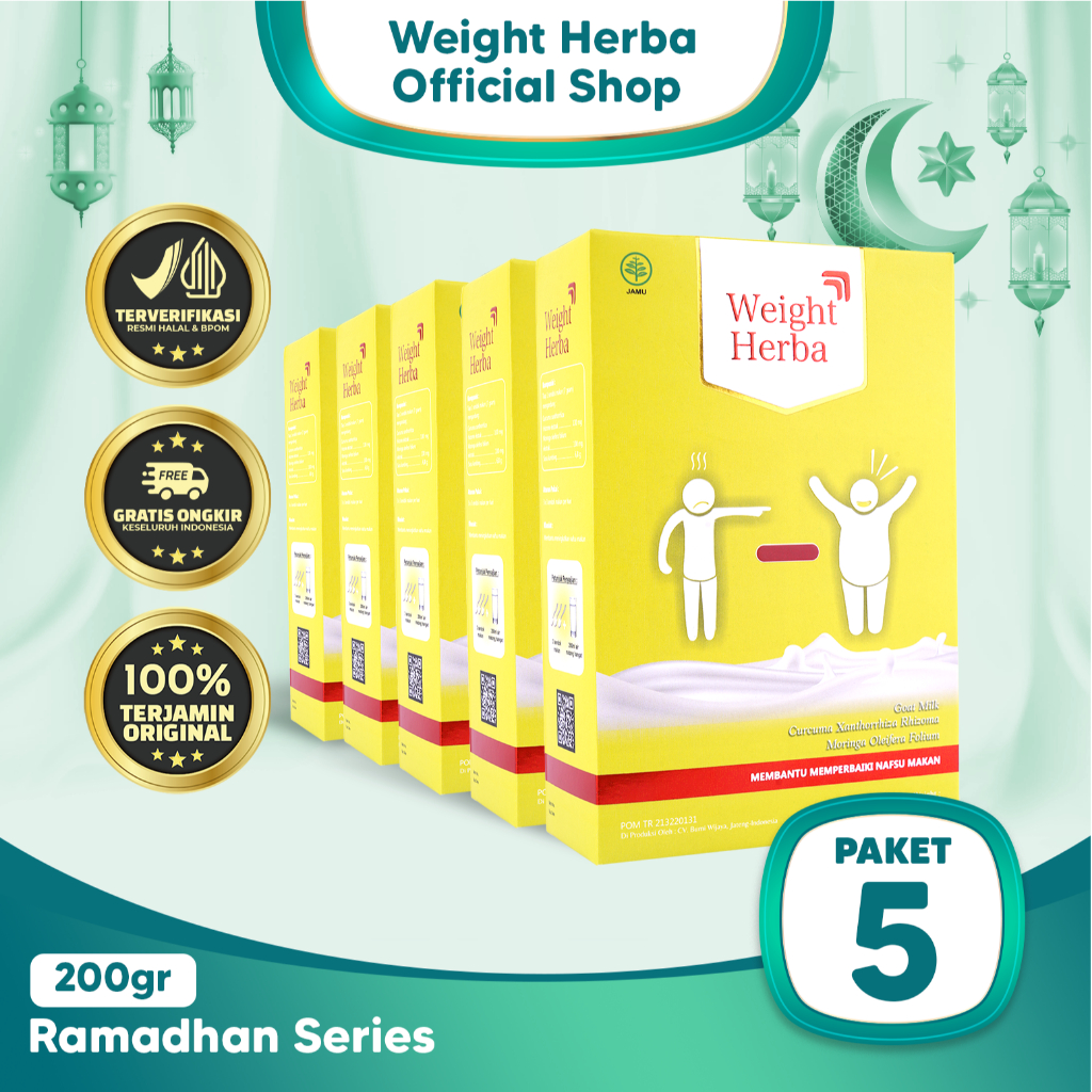 

[PAKET HEMAT] WEIGHT HERBA 5 BOX - SUSU HERBAL PENAMBAH BERAT BADAN & PENAMBAH NAFSU MAKAN | 1000gr