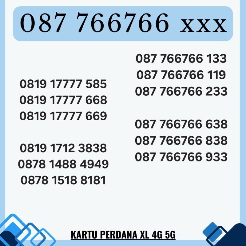 NOMOR CANTIK XL KARTU PERDANA XL AXIATA 4G LTE NOMER XL AXIATA 778877 NOMOR RAPI NOCAN XL