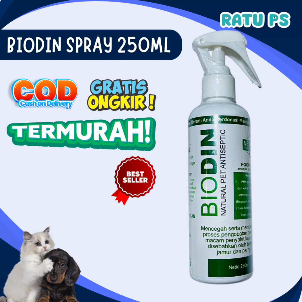 Biodin Spray 250 ml - Biodin untuk PMK Sapi - Antiseptic Semprot untuk Hewan - Obat Luka untuk Hewan