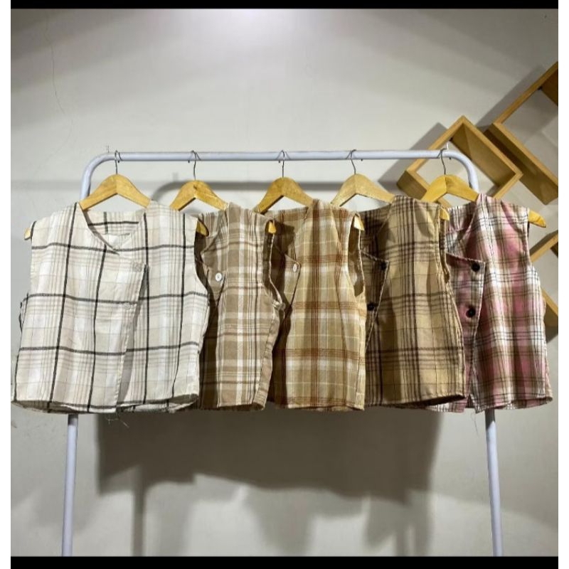 Nuna vest basic wanita/Outer kotak kotak vest flanel atasan wanita crop Nuna vest tanpa inner