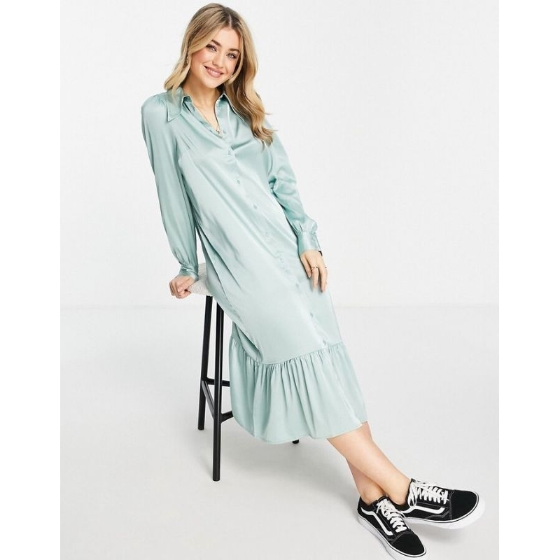 Dress Midi Lengan Panjang | Satin | Tosca | XXS | Kode MNK