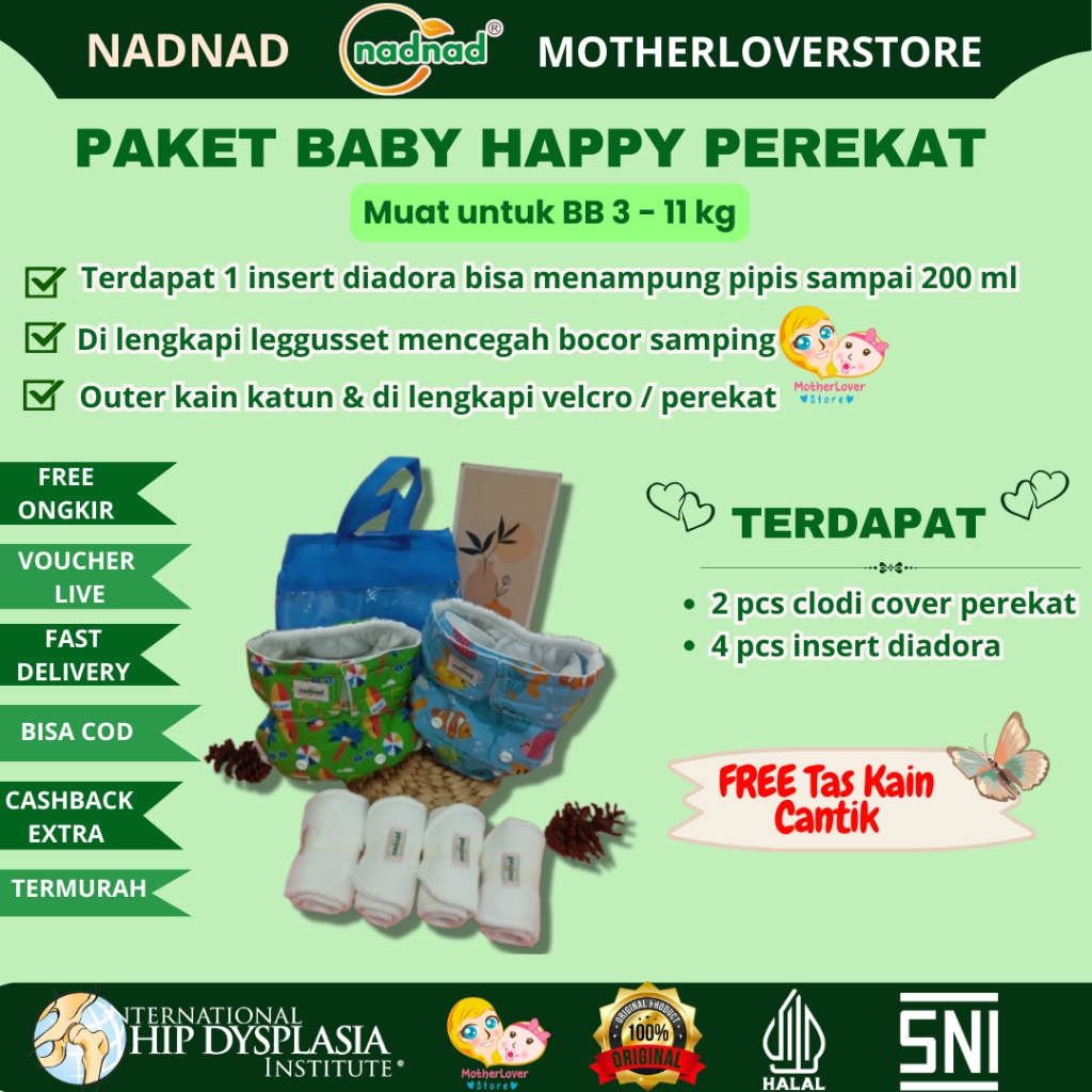 Paket Promo Clodi popok kain Clothdiaper Nadnad Baby Happy Cover New Born Celana Perekat