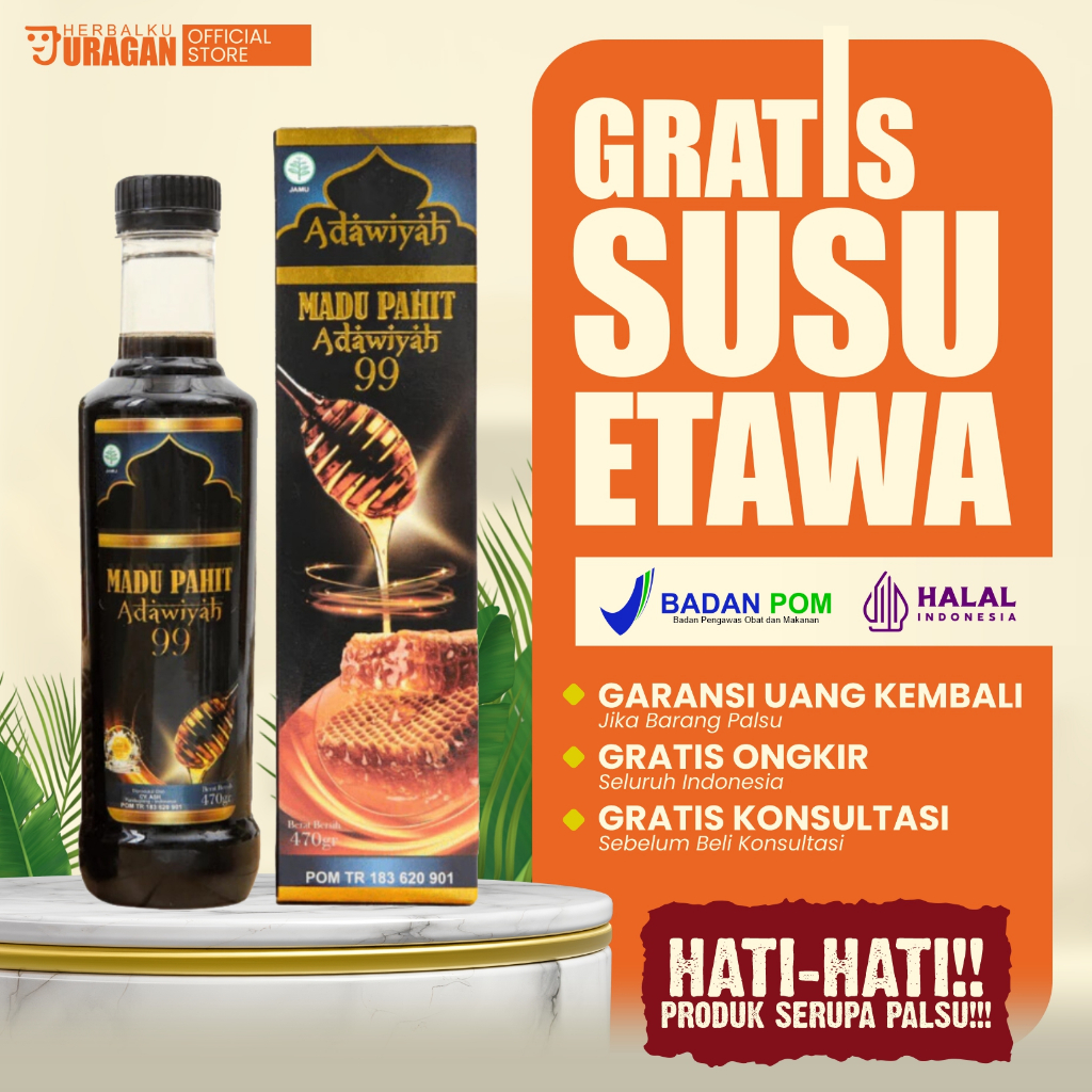 

Madu Hitam Pahit Adawiyah 99 Original Isi 470gram Madu Hitam Propolis