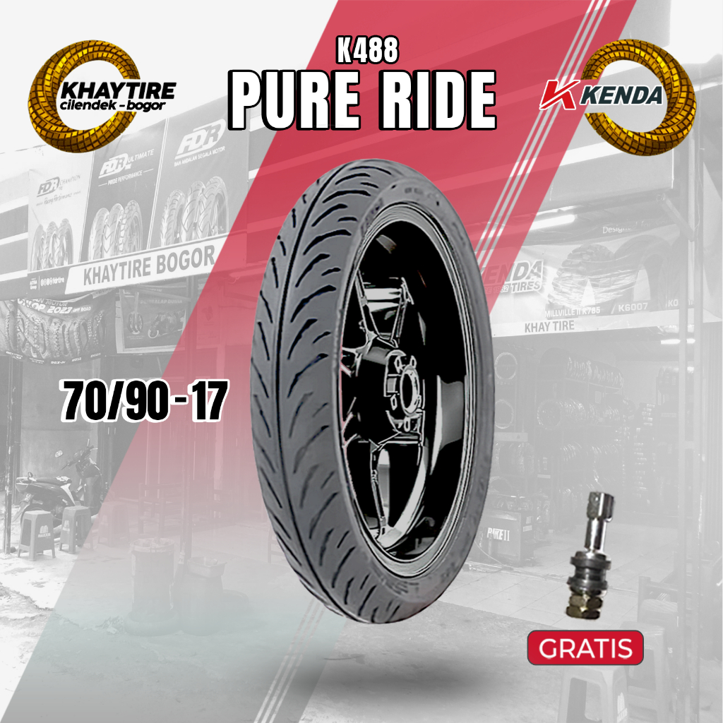 Sepasang/Satuan Ban Motor KENDA K488 Pure Ride 70/90 Ring 17 Tubeless