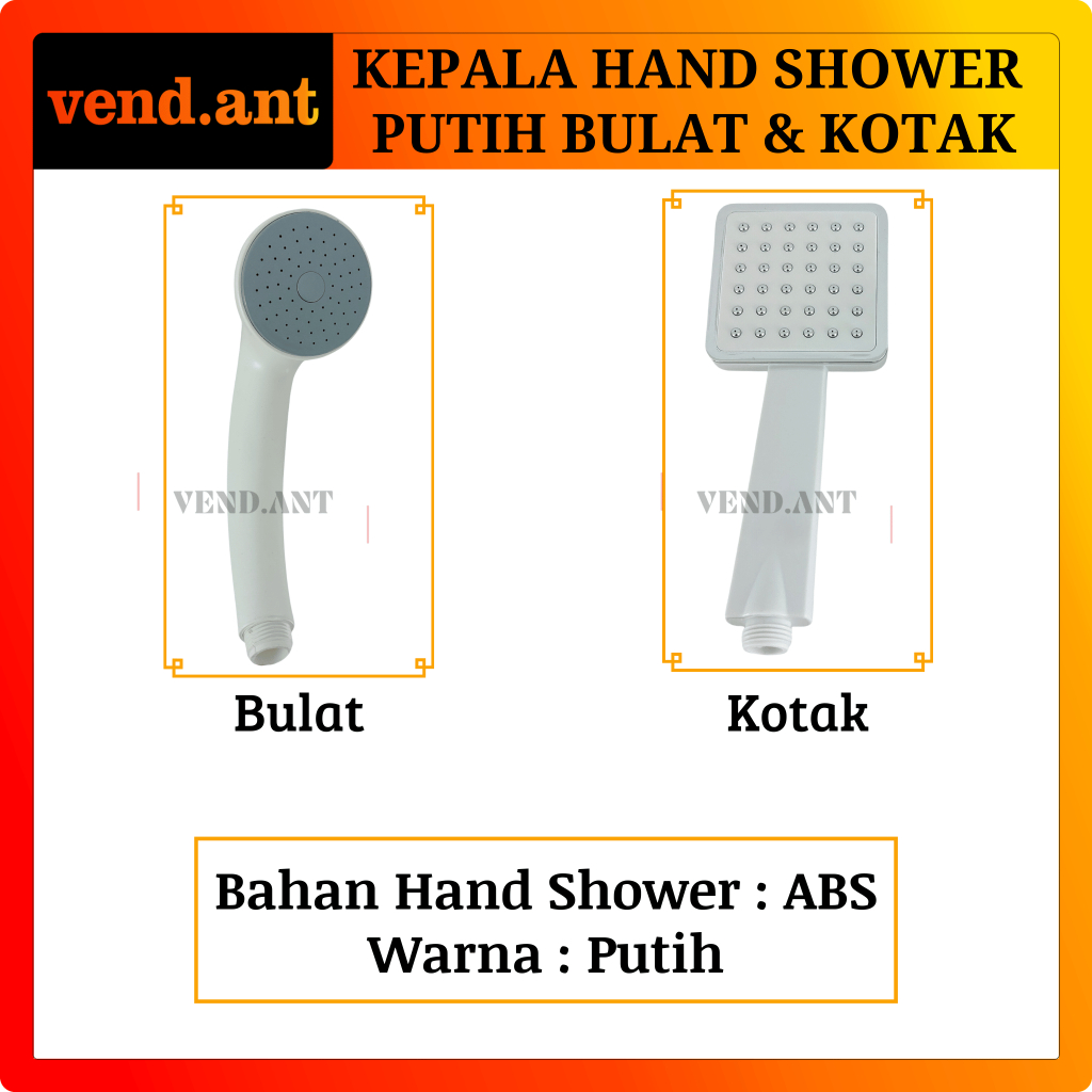 Kepala Gagang Hand Shower Kamar Mandi Bulat Kotak Plastik ABS Putih