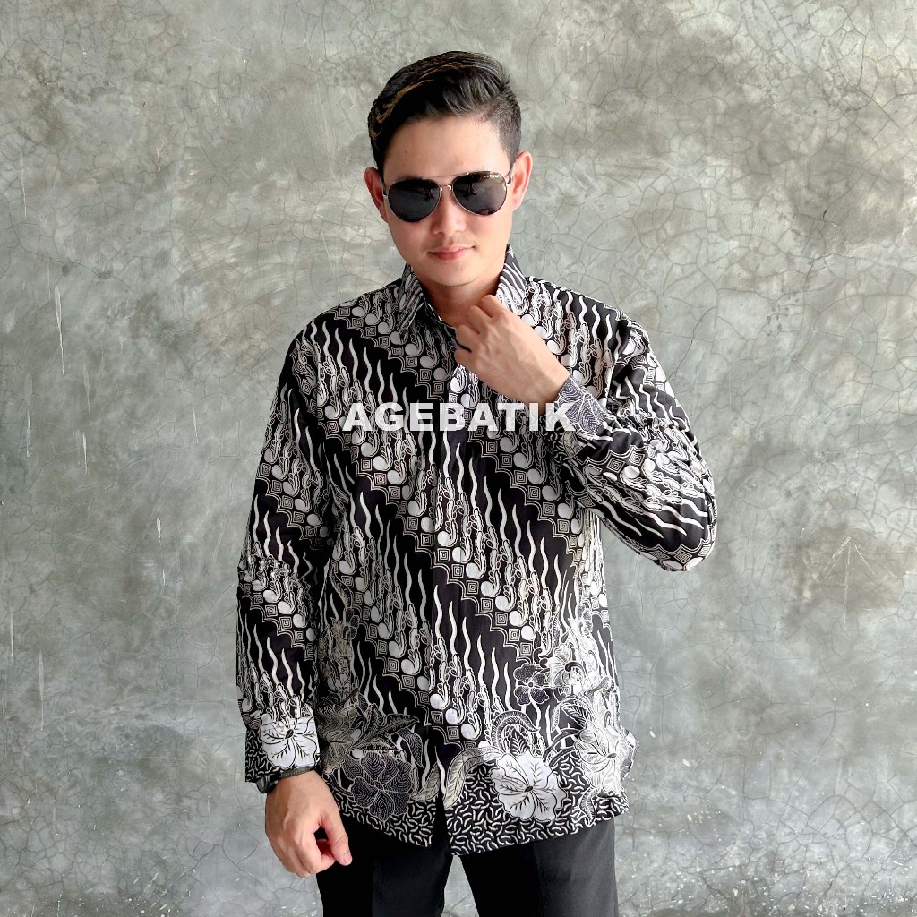 AGEBATIK AGE024 - Kemeja Batik Pria Lengan Panjang Pendek - Slim Fit - Motif Parang Kembar - Katun P