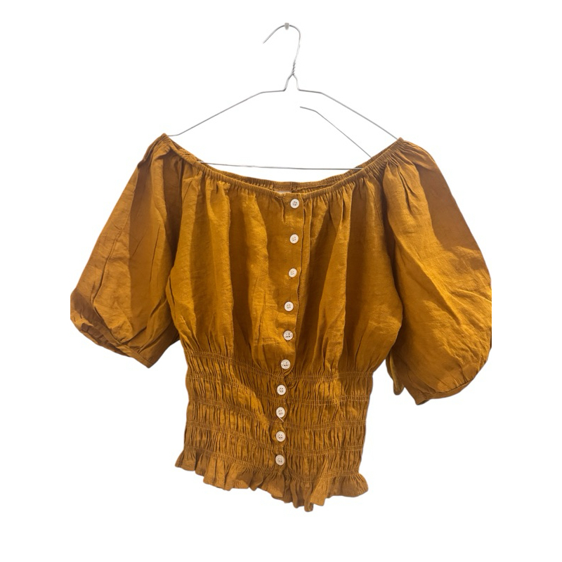 Blus Off Shoulder Lengan Balon - Warna Kuning Mustard