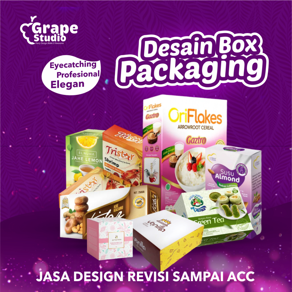 Jasa Desain Grafis Kemasan Box Packaging Makanan Snack Kue Label Logo profesional Revisi Sampai Acc