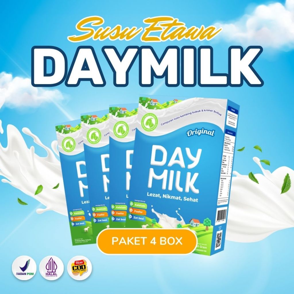 

DAY MILK Susu Original 4 Box - Tinggi Kalsium & Vitamin, Mineral - Atasi Masalah Kesehatan Tulang