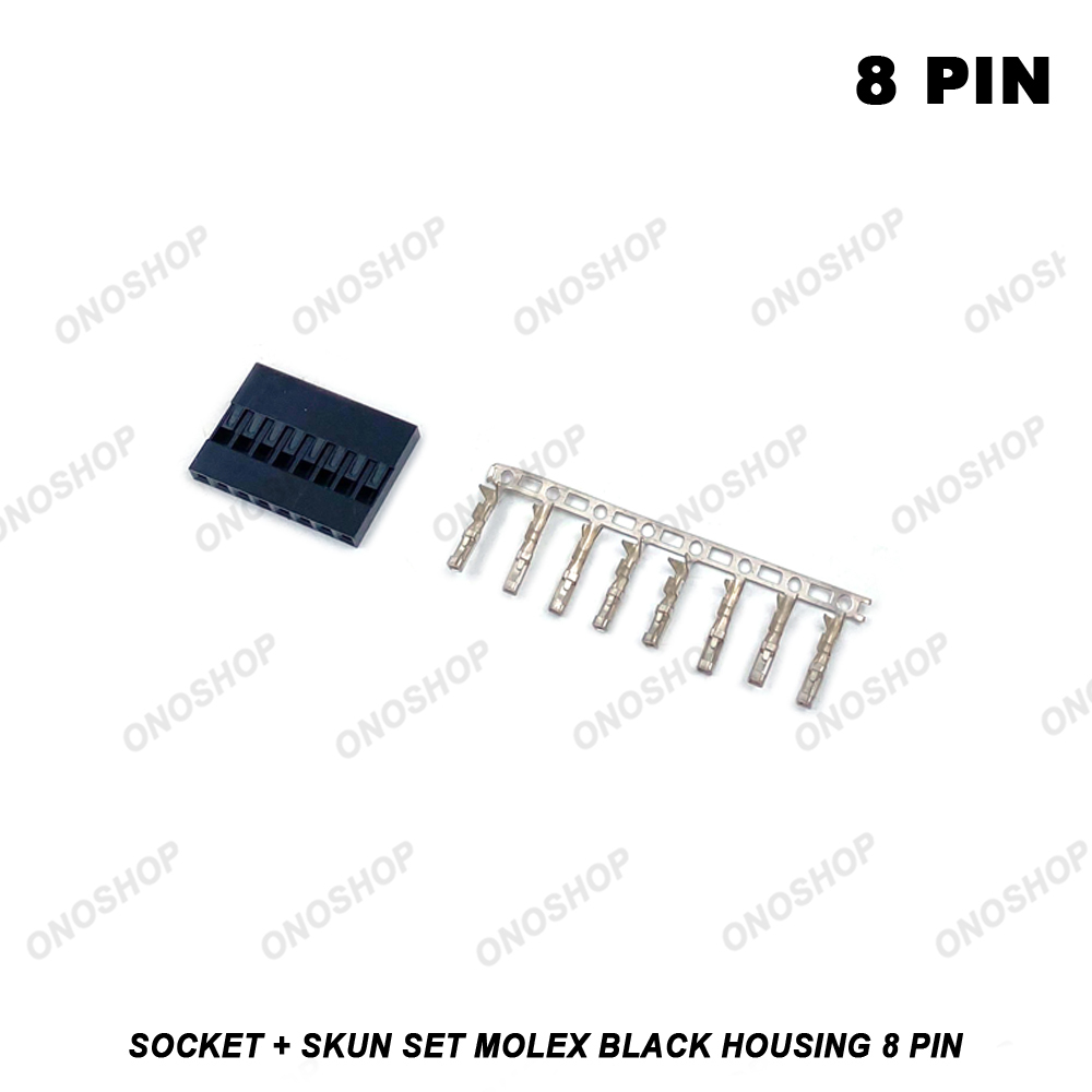Molex Black Housing - 8 Pin Socket + Skun Set