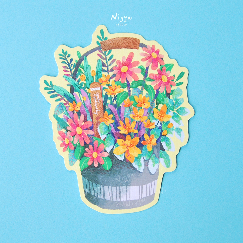 

Flower Pot - Grow Patiently Art Print | Plant Botanical Print | Nature Artwork | Print