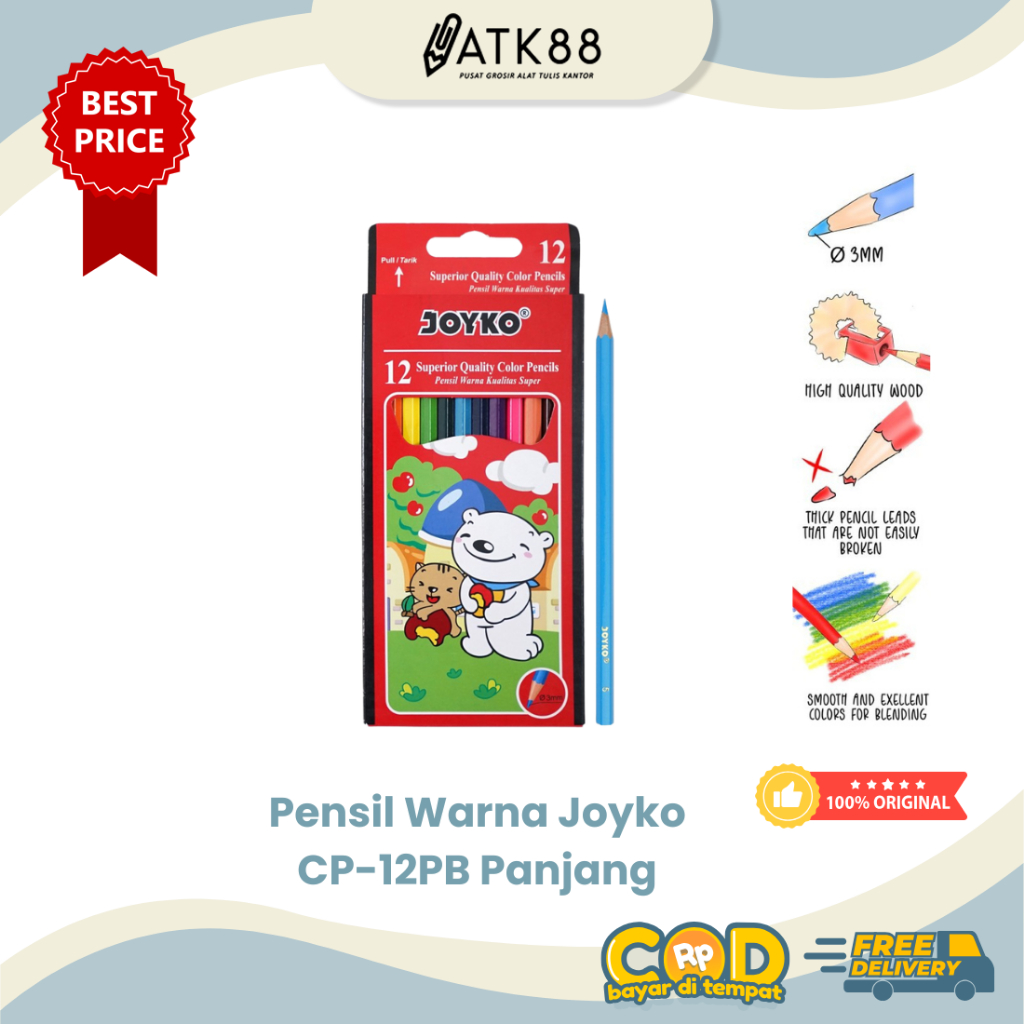 

[ATK88] Pensil Warna Joyko 12 Warna CP-12PB Panjang Coloring Pencil 12 Colors
