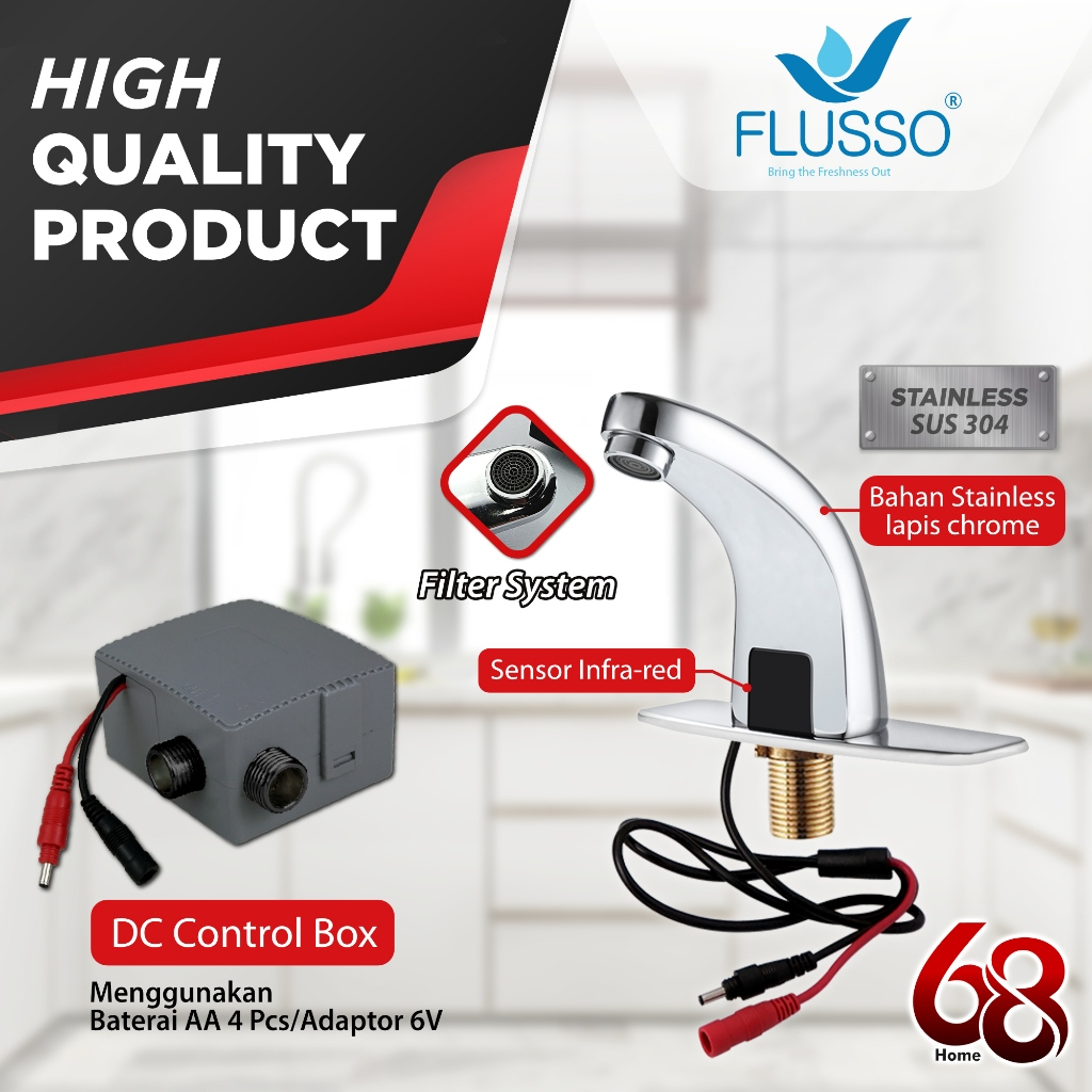 Kran Sensor Otomatis FLUSSO Kran Wastafel Kran Angsa Wastafel Stainless 834