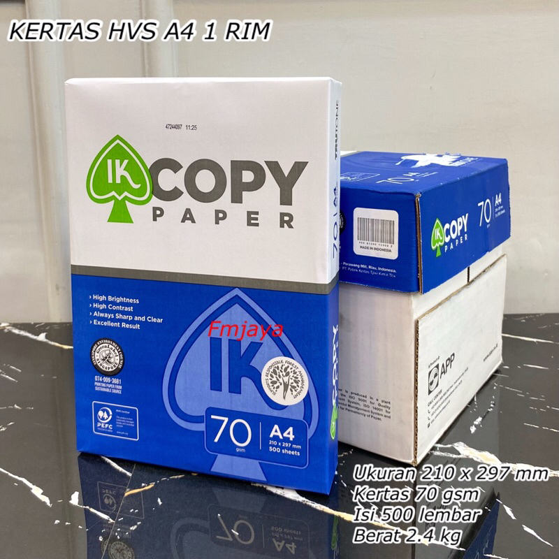 

( 1 RIM 500 SHEETS / LEMBAR ) KERTAS HVS A4 || KERTAS HVS 210 x 297 MM 70 GSM || KERTAS MULTI FUNGSI || KERTAS HVS PRINT