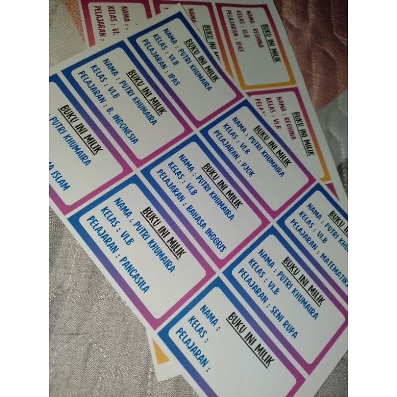 

LABEL NAMA / STIKER NAMA SAMPUL BUKU (cover book) ISI 3