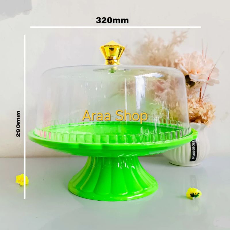 GOLDEN SUNKIST Cake Tray TK 1002 Tempat Kue Bolu & Roti Bulat Tutup Kristal Kaki Hijau Baking Tray